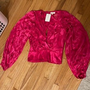 NWT Ronny Cobo Fuschia V-neck Blouse Sz Small